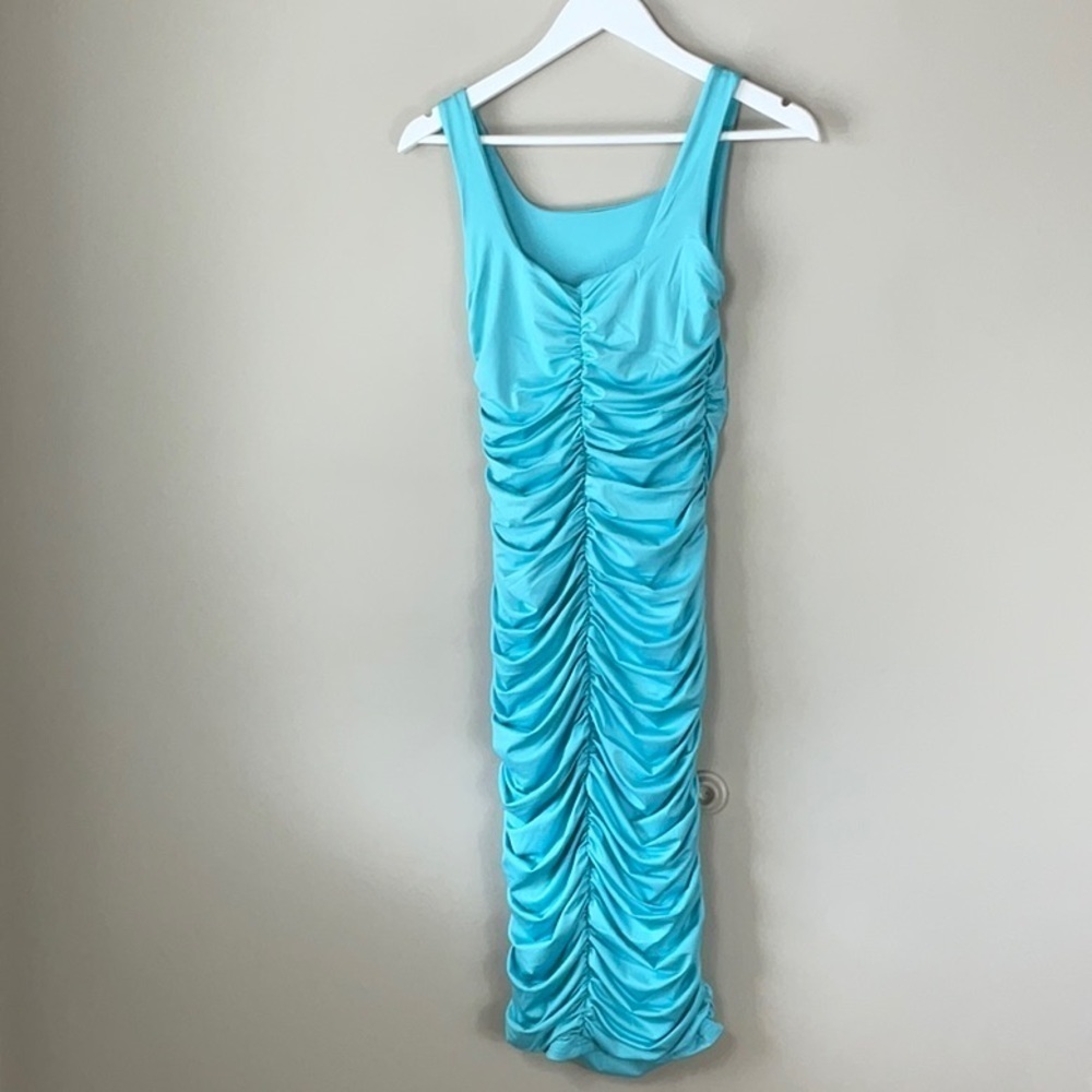 BEAGIMEG Women's Sexy Tank Top Bodycon Ruched Sleeveless Basic Midi Party Dress - Picture 5 of 6